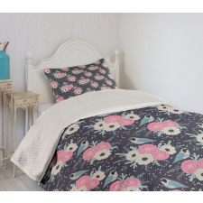 Winter Flowers Birds Bedspread Set