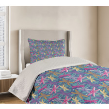 Grunge Colorful Bugs Bedspread Set