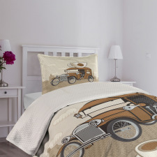 Old Fashioned Ride Coffee Bedspread Set