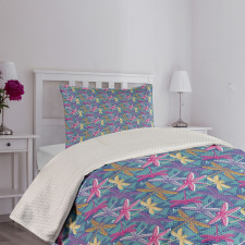 Grunge Colorful Bugs Bedspread Set