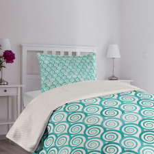 Flat Design Sea Waves Bedspread Set