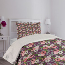 Vibrant Flower Leaves Bedspread Set