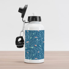 Waves and Ships Cartoon Aluminum Water Bottle