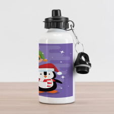 Elf and Penguin Merry Christmas Aluminum Water Bottle
