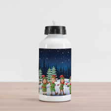 Snowing Forest and Children Aluminum Water Bottle