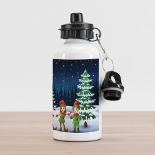 Snowing Forest and Children Aluminum Water Bottle