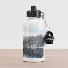 Trees in Cold Day Lake Aluminum Water Bottle