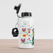 Owls on Tree with Dots Aluminum Water Bottle