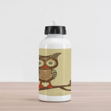 Owl Sitting on Branch Aluminum Water Bottle