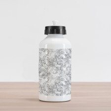 Vintage Greyscale Flowers Aluminum Water Bottle