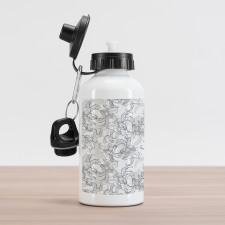 Vintage Greyscale Flowers Aluminum Water Bottle
