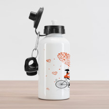 Romantic Cyclist Girl Aluminum Water Bottle