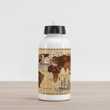 Retro Sketch World Map Aluminum Water Bottle