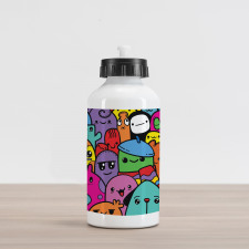 Colorful Doodle Monsters Aluminum Water Bottle