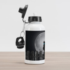 Cat Looking at the Moon Aluminum Water Bottle