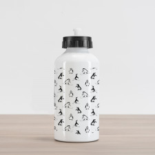 Skiing Penguins in Scarves Aluminum Water Bottle