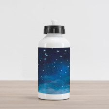 Night Time with Moon Star Aluminum Water Bottle