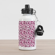 Pink Hearts and Circles Aluminum Water Bottle