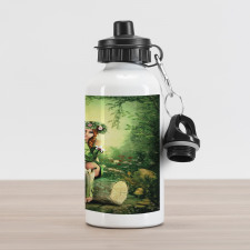 Elf Girl with Wreath Tree Aluminum Water Bottle