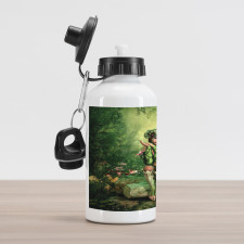 Elf Girl with Wreath Tree Aluminum Water Bottle