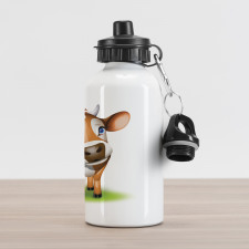 Cow with Blue Eyes Grass Aluminum Water Bottle