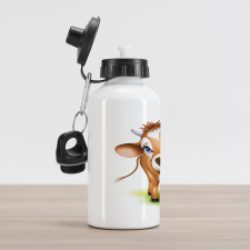 Cow with Blue Eyes Grass Aluminum Water Bottle