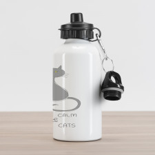 Grey Cat Red Heart Aluminum Water Bottle