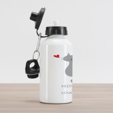 Grey Cat Red Heart Aluminum Water Bottle
