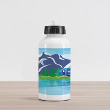 Cartoon Lake Landscape Aluminum Water Bottle