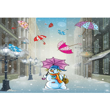 Cartoon Snowman and Umbrella Aluminum Water Bottle