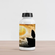 Howling Animal Silhouette Hill Aluminum Water Bottle