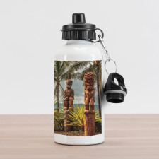Tiki Masks and Palm Trees Aluminum Water Bottle