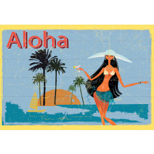 Brunette Hair Hawaiian Lady Aluminum Water Bottle