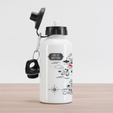 Typography with Map Doodle Aluminum Water Bottle