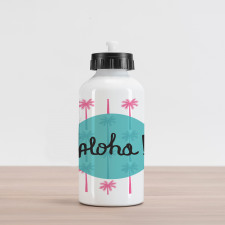 Palm Trees and Text in Circle Aluminum Water Bottle