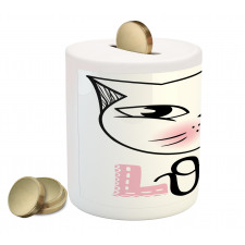 Kitten Face and Love Typography Piggy Bank