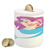Mermaid with Pink Hair Piggy Bank