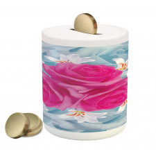 Graphic Roses and Lilies Piggy Bank