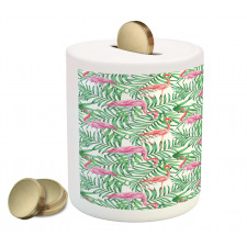 Flamingos on Jungle Leaves Piggy Bank