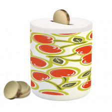 Cherry and Leaves Pattern Piggy Bank