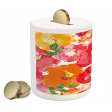 Watercolor Style Floral Piggy Bank