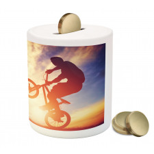 Man on Bike Hazy Sun Piggy Bank