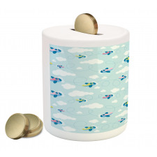 Cartoon Sky Planes Clouds Piggy Bank