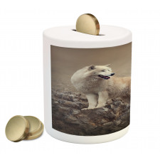 White Wolf on the Rocks Piggy Bank