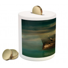 Old Ship on Calm Waters Piggy Bank