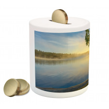 Sunny Misty Lake Summer Piggy Bank