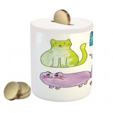 Cats in Watercolor Style Piggy Bank