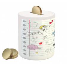 Drawings on a Notebook Piggy Bank