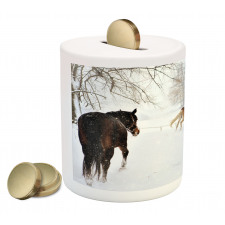 Horses in Snowy Forest Piggy Bank