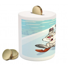 Winter Wooden Sled Cartoon Piggy Bank